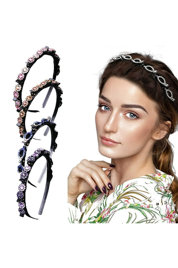 2PCS Women Rhinestone Headband, with Clips No Slip Fashion bangs hairstyle hairpin for Daily Life