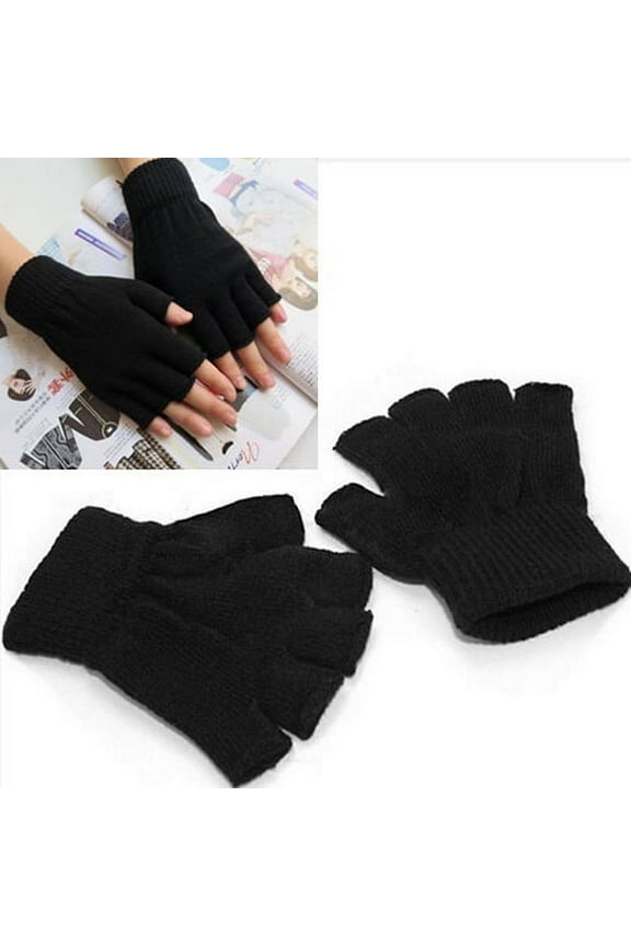 2Pairs Men Women Winter Fingerless Gloves, Fashion Casual Solid Color Soft Skin-friendly Stretch Knitted Winter Hand Warm Mittens for Computer Working