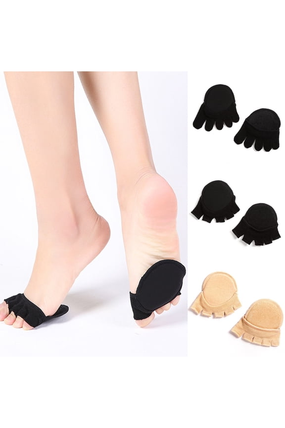 2Pairs Women Toe Toppers Liners Socks, Elastic Soft Skin-friendly Cotton Non-slip No Show Half Toe Liner Covers Socks for High Heels Flats Boots Yoga