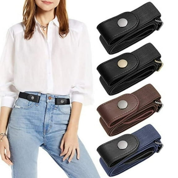 Visland  2Pcs/Set Women Men No Buckle Stretch Belt, Fashion Casual Metal Buckle Decor Cozy Faux Suede Elastic Waistbelt for Trousers Jeans Pants