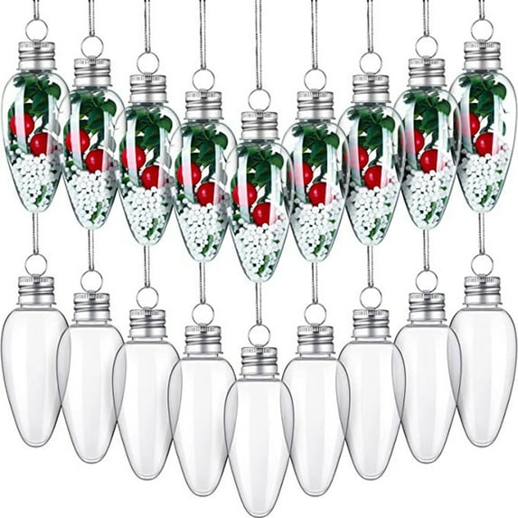 Visland 3.4 Inch Christmas Fillable Clear Bulbs Ornaments, Plastic Hanging Light Bulb Ornaments with Screw Off Cap and Ribbon for DIY Crafts Candy Home Xmas Tree Party Decor