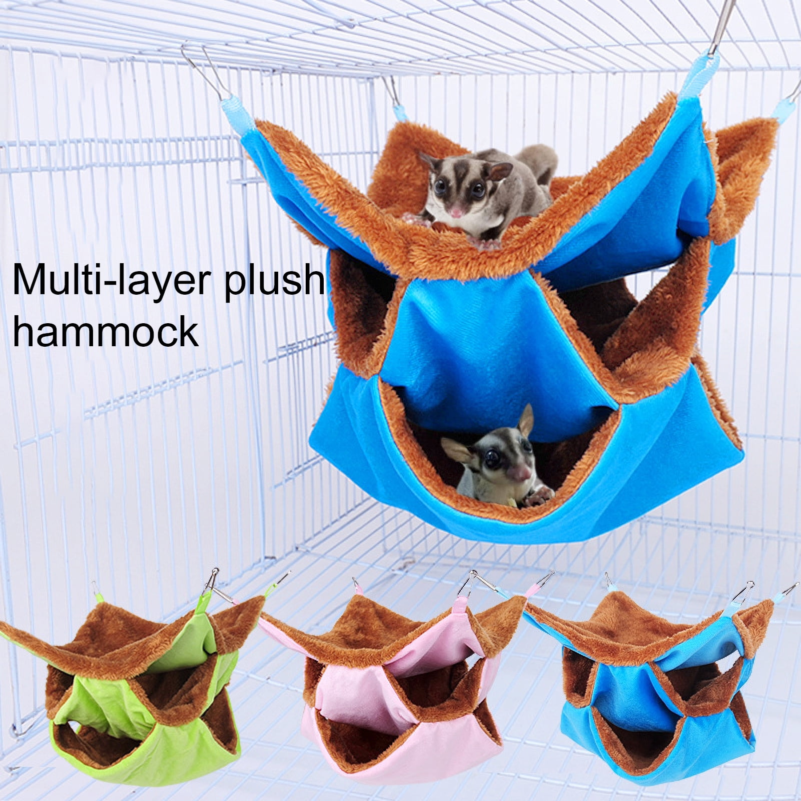 Visland 3 Layer Small Animal Hammock Pet Rat Cage Accessories Bedding Swinging Hammock Sandwich