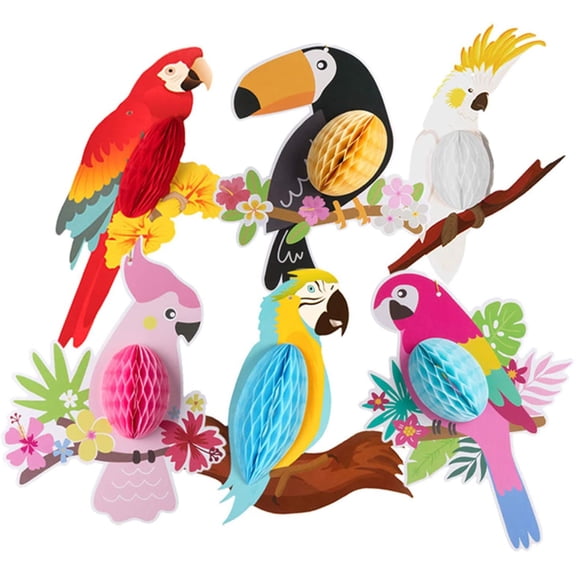 Visland 30cm Tropical Hawaiian Toucan Parrot Honeycomb Hanging Decor Set of 6 Colorful Birds