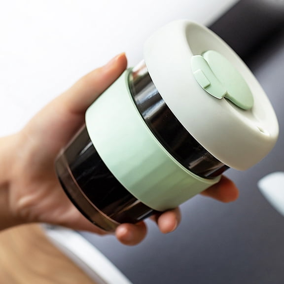 Visland 350ML Milk cup glass handy coffee cup portable female students with lid cup silicone water cup With Anti-Scalding Sleeve