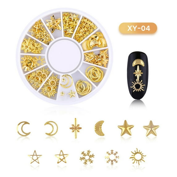 Visland 3D Nail Art Metal Rivets Studs Charms Decoration, Gold Nail Art Decals, Punk Star Moon Jewelry Studs Nail Design Supplies Fingernails & Toenails Tips Manicure Accessories for Women,1 Boxes