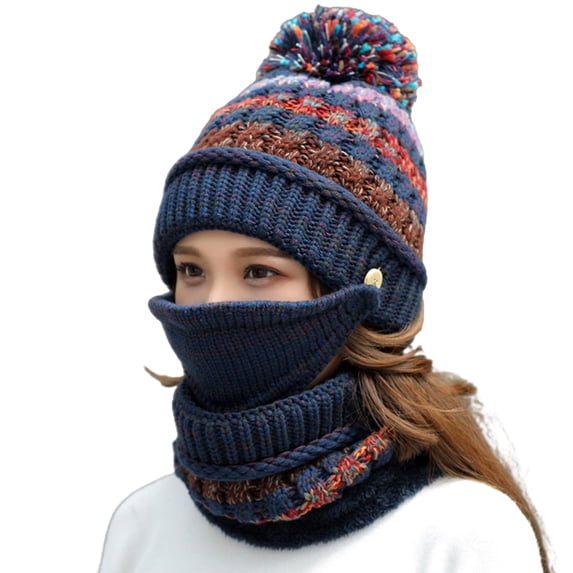 Visland 3Pcs Hat Multicolor Warm Woolen Yarn Cable Knit Hat for Skiing