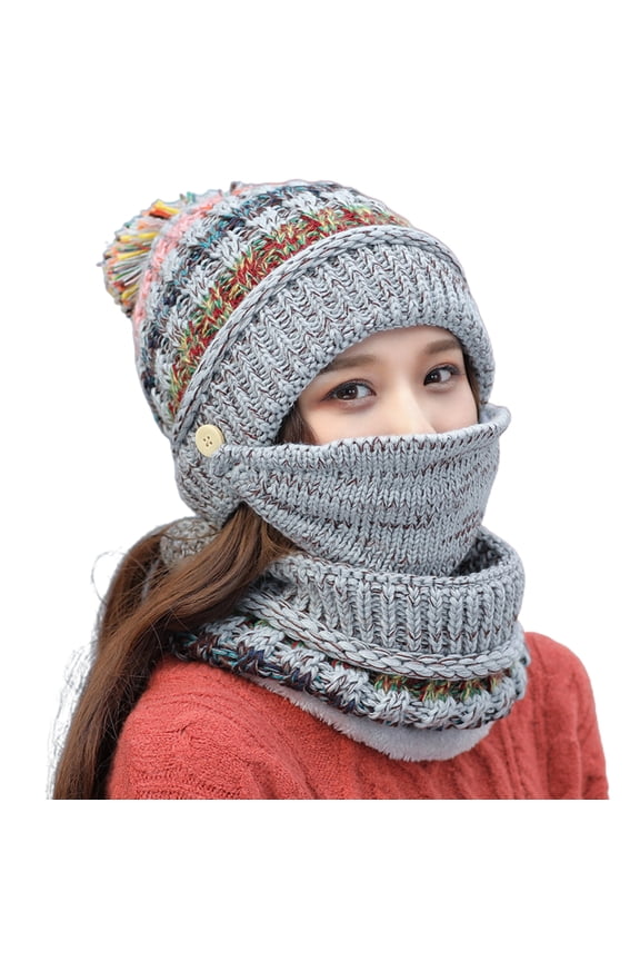 3Pcs Hat Multicolor Warm Woolen Yarn Cable Knit Hat for Skiing