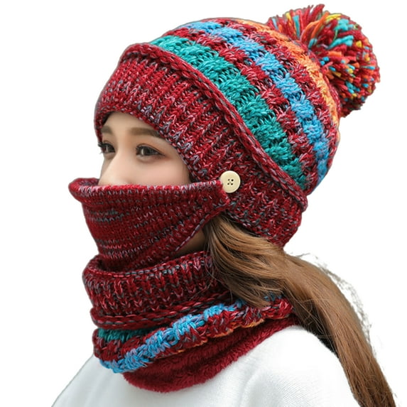 Visland 3Pcs Hat Multicolor Warm Woolen Yarn Cable Knit Hat for Skiing