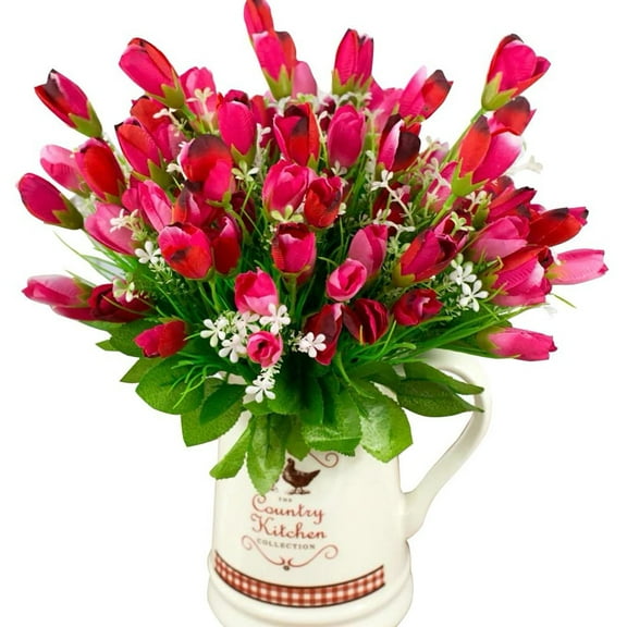 Visland 4 Bouquet 15 Heads Artificial Flower Eco-friendly Faux Silk Fake Tulip Bud Plant for Wedding Party Home Decor