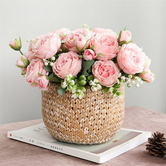 Visland 4 Bundles Peonies Artificial Flowers, Silk Peonies for Home Decoration and Wedding Bride Bouquet, Fake Peony Flowers Bulk as Crafts DIY Fake Plants Without Vase