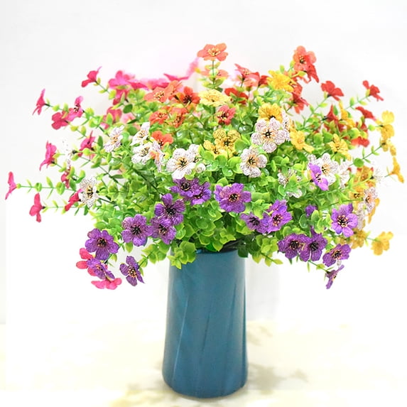 Visland 4PCS Artificial Flowers, Plastic Flower Plants for Outdoor, Faux Flowers in Bulk Silk Fake Flowers for Indoor Vase Pots Hanging Planters Decorations