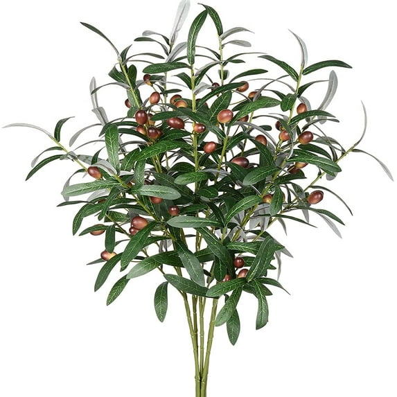 LEAQU 4PCS Artificial Olive Branches for Vases Decoration Plants 28-Inch Faux Fake Olive Branch Stems for Home Office Indoor Outside DIY-Wreath Decor