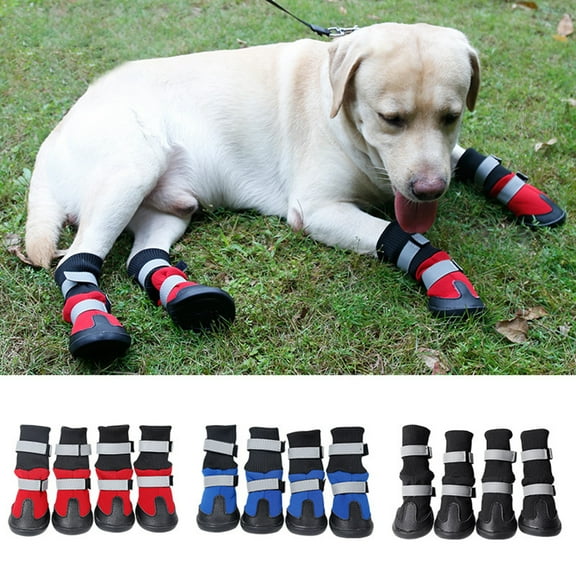 Visland 4Pcs Durable Dog Shoes, Large Dogs, Waterproof Adjustable Winter Dog Boots, Anti-Slip Rain/Snow Outdoor Warm Dog Shoes Protector for Running, Hiking, Walking
