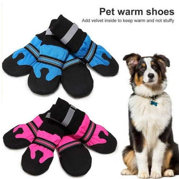 Visland 4Pcs/Set Pet Dog Shoes, Fashion Casual Reflective Strips Design Non Slip Sole Soft Velvet Lined Winter Paw Warm Waterproof Dog Sneaker Boots for Puppy Outdoor Walking