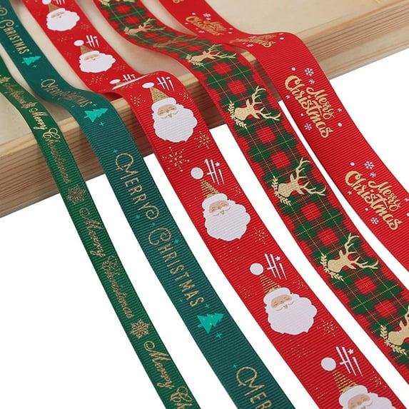 Visland 5 Yards Christmas Ribbons for Craft Holiday Printed Grosgrain Organza Satin Ribbons Metallic Glitter Fabric Ribbons Bulk Gift Wrapping Bow