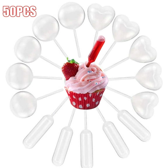 Visland 50PCS 4ml Disposable Plastic Squeeze Transfer Pipettes Dropper,Heart,Round, Rectangular for Jam,Strawberries,Cupcakes,Chocolate,Party