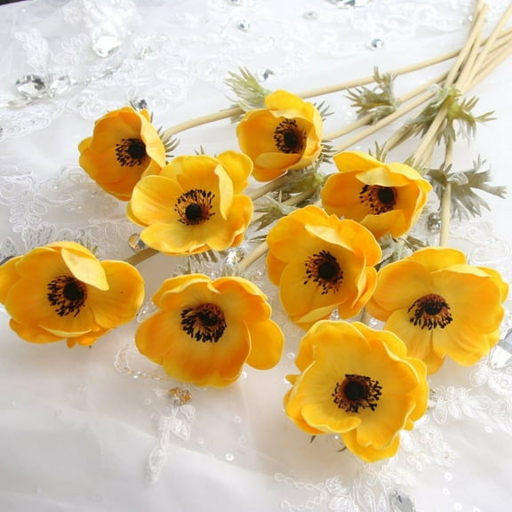 Visland 5PCS Artificial Anemone Real Touch Flower Bushes for Home, Restaurant, Office & Wedding Decor