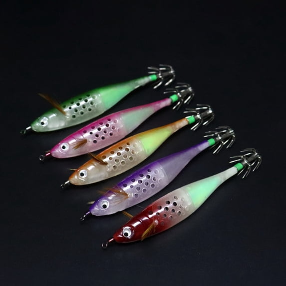 Visland 5PCS Artificial Squid Hook Fishing Lures Shrimp Spinnerbait Lures Luminous Cuttlefish Octopus Fishing Bait Tools