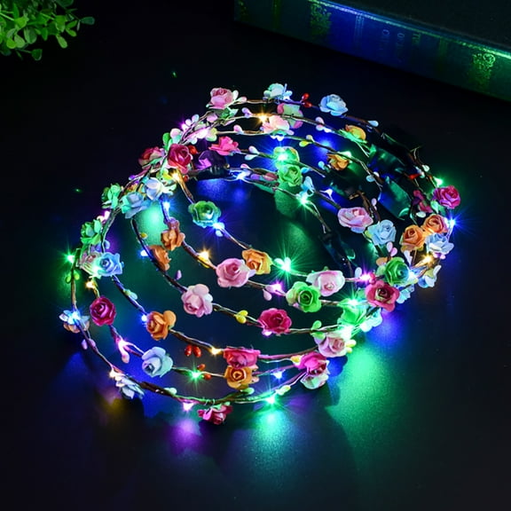 Visland 5PCS LED Flower Headband Light Up Flower Crown Garland Headband Luminous 10 LEDs Floral Headpiece for Women Girls Hair Accessories Birthday Wedding Festival Party