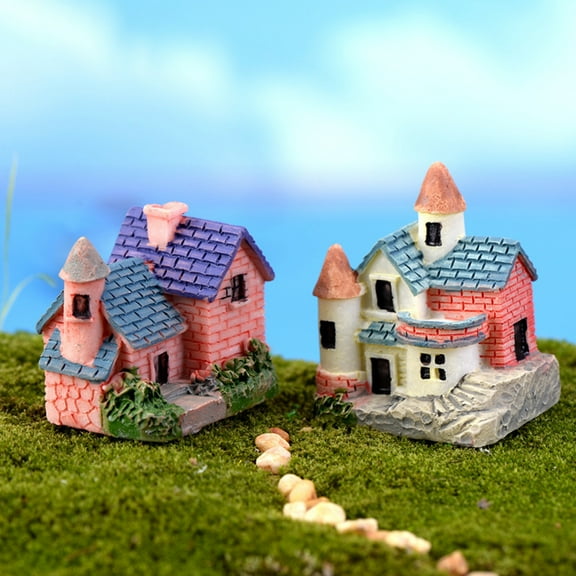 Visland 5PCS Miniature Fairy Garden House, Resin Village House Fairy Garden Kits Figurines, Mini Fairy Cottage House Fairy Garden Kits Dollhouse Supplies DIY Outdoor Decorations, Plant Pot Micro Land