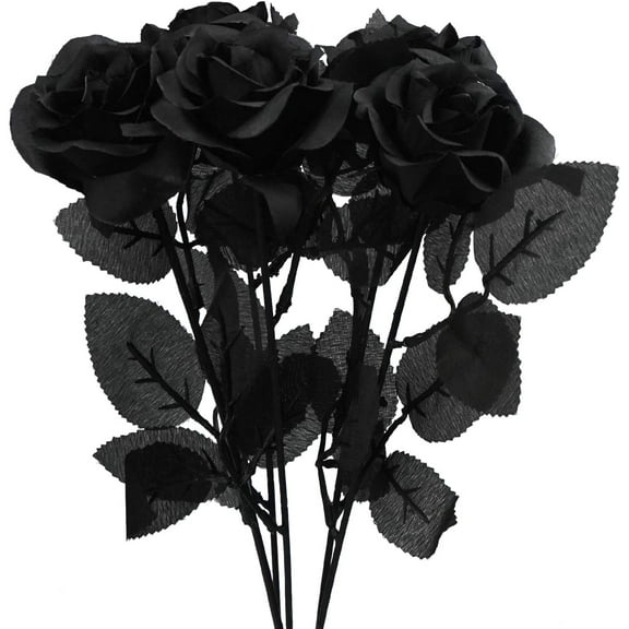 Visland 5Pack Artificial Silk Roses Bouquet Black Silk Rose Flowers Lifelike Fake Rose Artificial Roses Flowers Long Stem for Wedding Birthday Party Table Centerpieces Decor