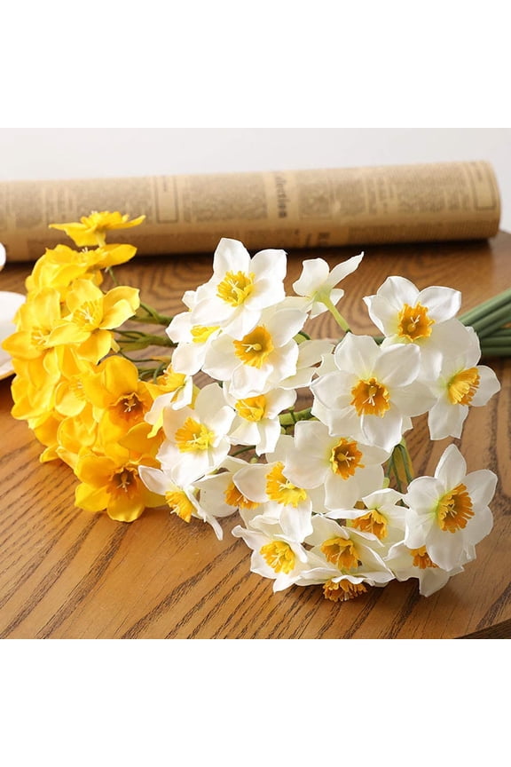 6PCS Artificial Daffodils Flowers Spring Flower Fake Silk Flower Arrangement for Home Wedding Decor
