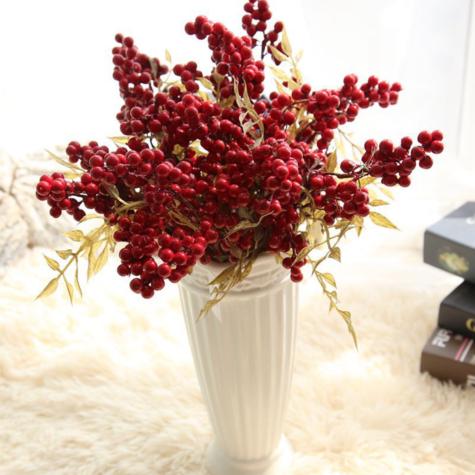 Visland Artificial Red Berry Stems Holly Christmas Berries for