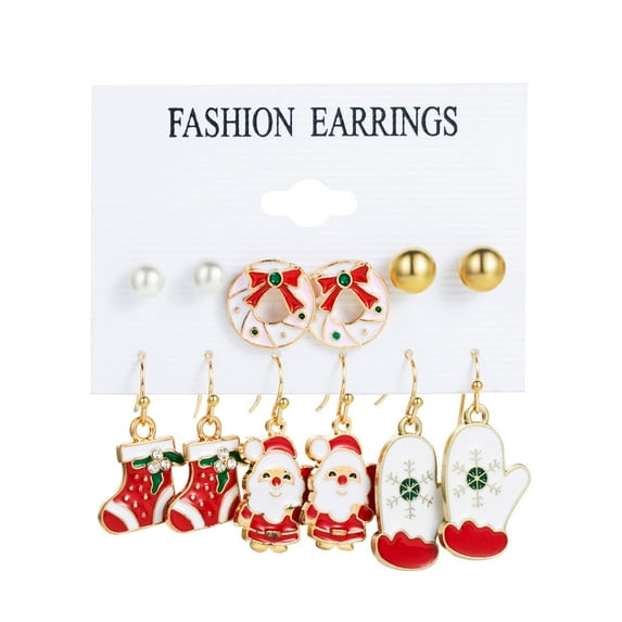 Visland 6Pairs/Set Christmas Earrings Festive Enamel Geometric Decoration Jewelry Gifts Xmas Tree Elk Snowman Santa Claus Ear Studs Dangle Earrings