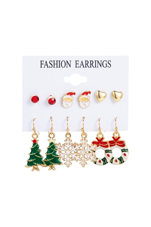 6Pairs/Set Christmas Earrings Festive Enamel Geometric Decoration Jewelry Gifts Xmas Tree Elk Snowman Santa Claus Ear Studs Dangle Earrings