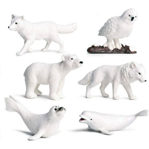 Visland 6Pcs Arctic Circle Ocean Sea Animal Figurines Set Plastic Wild Animal Learning Models Includes Polar Bear, Beluga& Ferrets Figures for Toddlers Kids