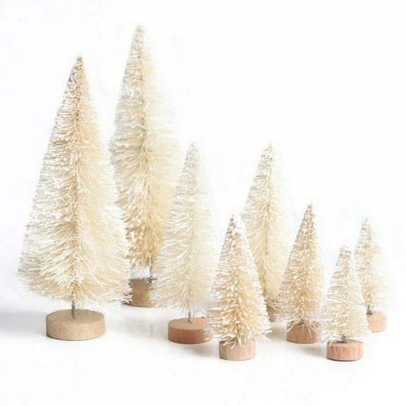 Visland 8PCS Artificial Mini Christmas Trees, Sisal Trees with Wood Base Bottle Brush Trees for Christmas Table Top Decor Winter Crafts Ornaments