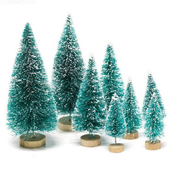 Visland 8PCS Artificial Mini Christmas Trees, Sisal Trees with Wood Base Bottle Brush Trees for Christmas Table Top Decor Winter Crafts Ornaments