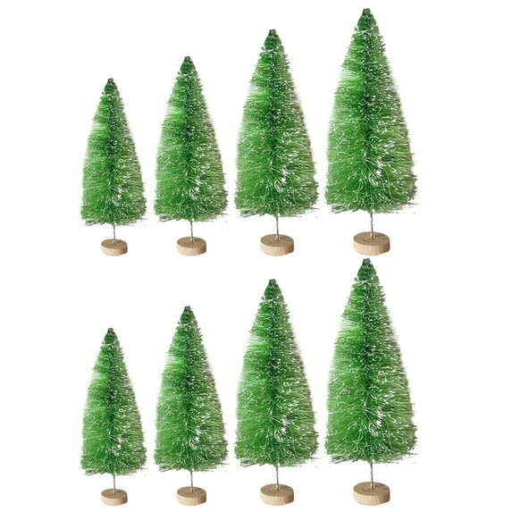 Visland 8PCS Artificial Mini Christmas Trees, Sisal Trees with Wood Base Bottle Brush Trees for Christmas Table Top Decor Winter Crafts Ornaments