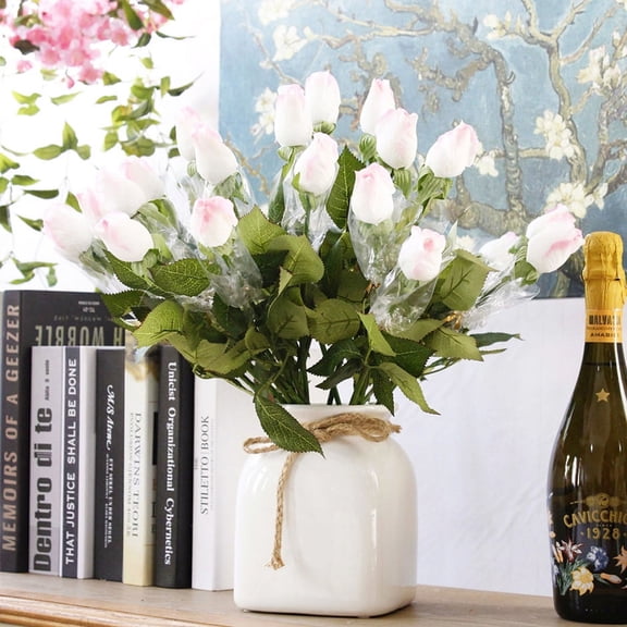 Visland 8PCS Artificial Rose , Real Touch Silk Rosebud, Realistic Design Artificial Flower with Real Feel Petals,Silk Flower Bud for Wedding Home Décor,Dark Pink