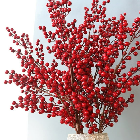 Visland 8Pack Artificial Red Berry Stems Branches, Fake Berry for Christmas Tree Xmas Wreath Decorations Floral Arrangements, Holiday Home DIY Crafts Decor
