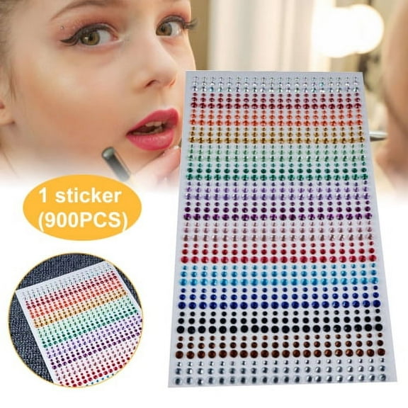 Visland 900Pcs/Sheet Rhinestone Stickers Self Adhesive DIY Decoration 3/4/5mm 3D Faux Gem Embellishment Stickers for Face