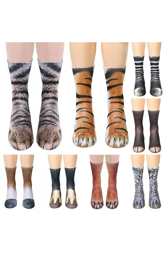 Adults Kids Socks, Fashion Funny Novelty 3D Animal Cat Tiger Dog Paws Soft Skin-friendly Breathable Cotton Middle Tube Crew Socks for Men Women Boys Girls