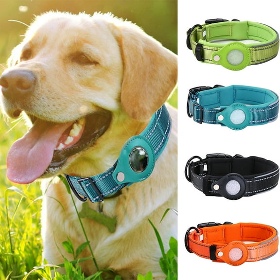 Visland Airtag Dog Cat Collar, Adjustable Waterproof Long Lasting Anti-fade Nylon Diving material Safety Collar with Airtag Holder Case for Medium Large Dogs