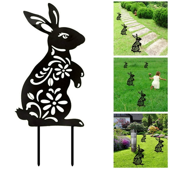 Visland Animal Silhouette Stake Black Bunny Rabbit Garden Stake Yard Art Lawn Outdoor Patio Home Decor Floral Cutouts Metal Decorations Country
