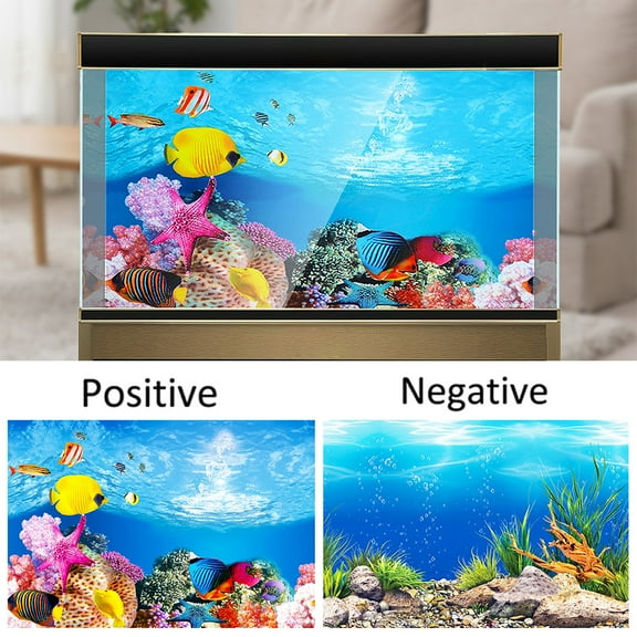 Visland Aquarium Background Sticker, Double-Sided Durable Easy to Install Self-adhesive Vivid Wallpaper Fish Tank Sticker Poster Pictures Backdrop Image Decor 1PC