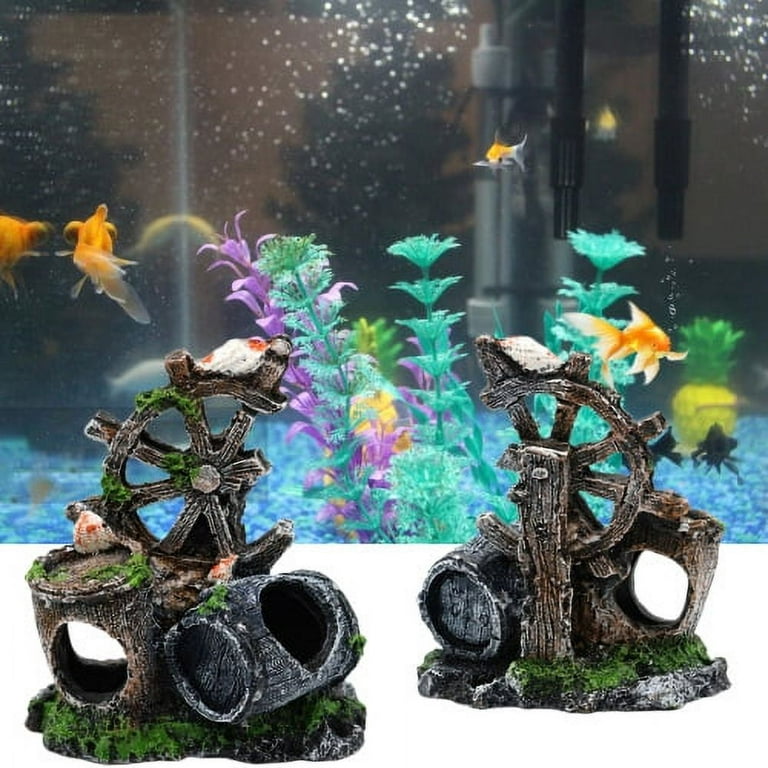 Fish Tank Decorations Plants with Resin Broken Barrel and Cave
