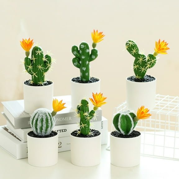 Visland Artificial Cactus Plants, Mini Fake Desert Plants in White Pots