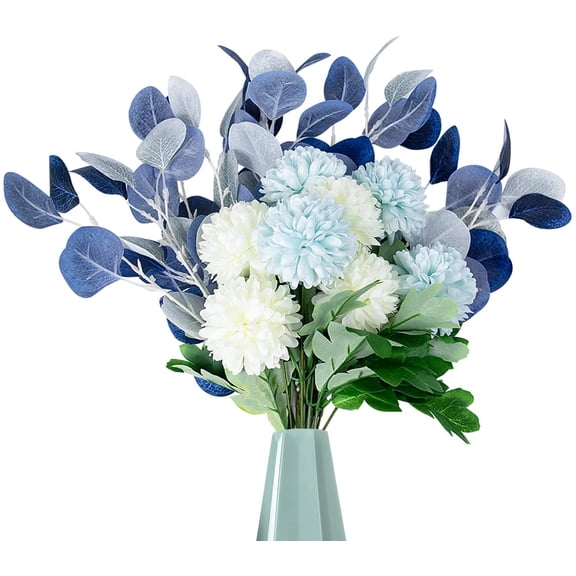 Visland Artificial Flowers Silk Artificial Hydrangea Bouquet with Artificial Eucalyptus Branches for DIY Wedding Decoration Bouquets Flower Arrangement Party Home Decorations