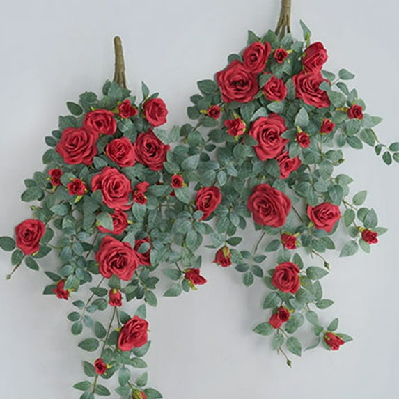 Visland Artificial Hanging Flowers Artificial Rose Vine Hanging Plants Artificial Flower for Home Room Garden Wedding Indoor Outdoor Decoration
