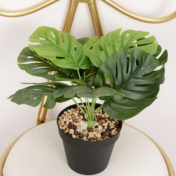 Visland Artificial Monstera Leaves Vivid Fresh-keeping 9 Forked Fake Potted Green Plant Leaves Party Supplies 