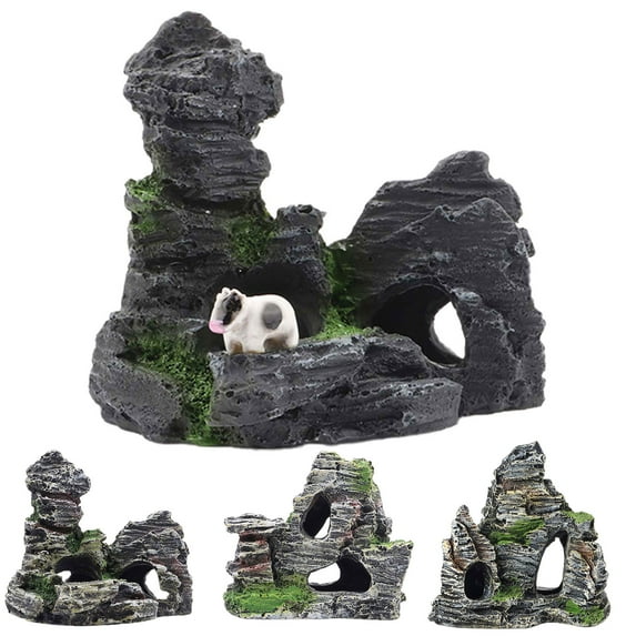 Visland Artificial Mountain Ornament, Simulation Realistic Harmless Artificial Resin Fake Rockery Landscaping Fish Hideout Fish Tank Aquarium Accessory Decoration