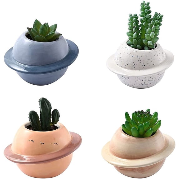 Visland Artificial Plant Pots, Ceramic Planet Shape Pot Artificial Succulent Decoration Home Decor Tabletop Office Desk Outdoor Decoration