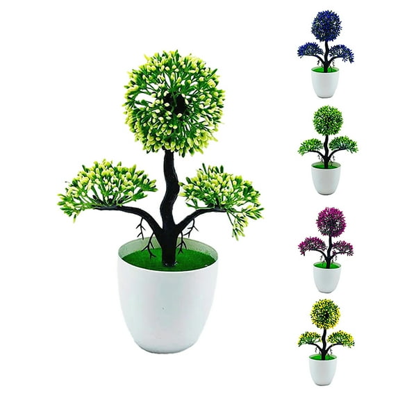 Visland Artificial Plants Potted Artificial Ball Shaped Tree Fake Plant Fresh Green Grass in White Plastic Pot for Home Decor
