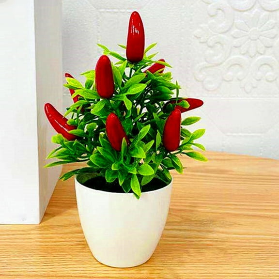 Visland Artificial Potted Chili Tree Plants Fake Bonsai, Faux Mini Fruits Plants for Home Wedding Party Decor Fake Chili Bonsai Tree,7.09"