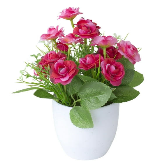 Visland Artificial Potted Plant Decorative Plastic Rose Flower Table Simulation Bonsai for Restaurant Home